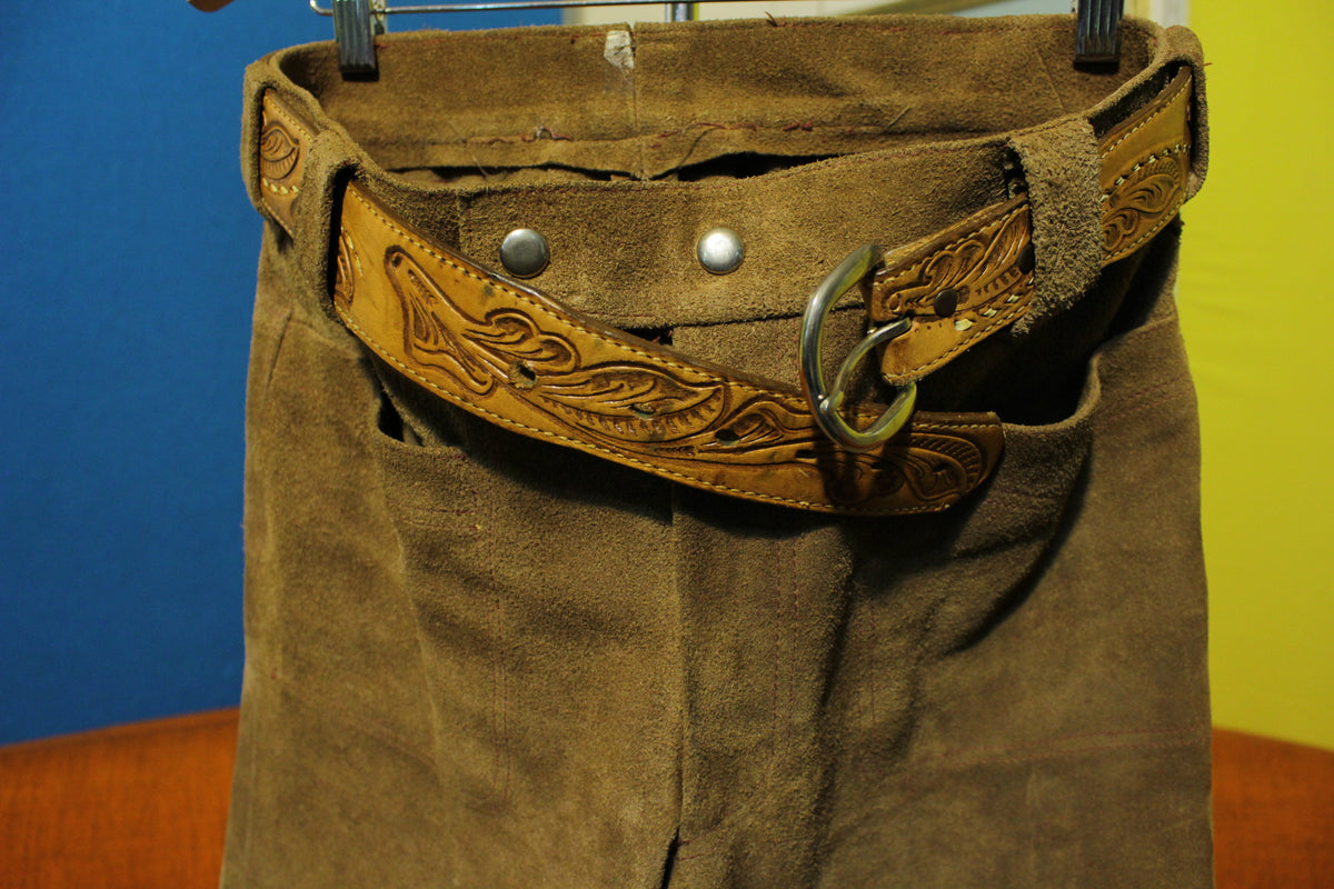 60s Handmade Suede Leather Vintage Riding Pants Hand Laced 1960s Hippie Belt