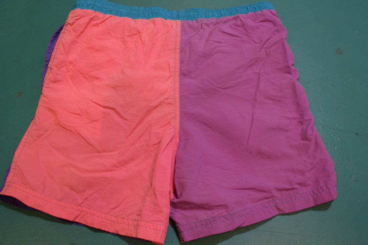 Body Glove Color Block Vintage 90s Purple Pink Swimming Trunks