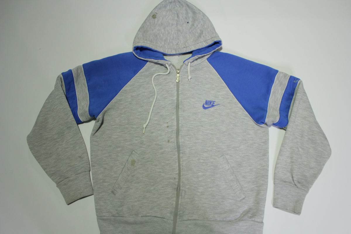 Nike Vintage 90's Heathered Gray Blue Striped Distressed Hoodie Track Sweatshirt
