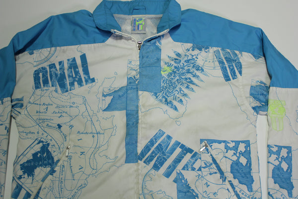 Nike Vintage International Atlas Map AOP 1990s Mens Aqua Volt Windbreaker Jacket