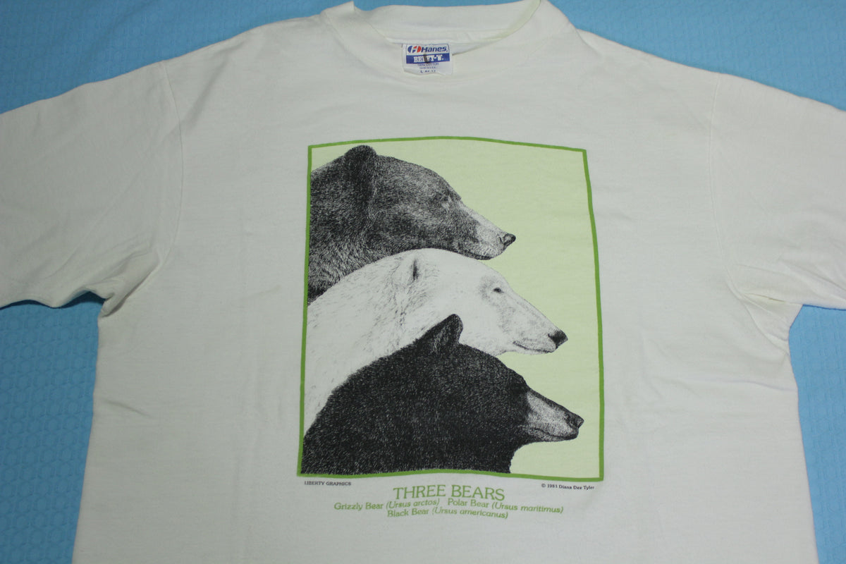 Three Bears Grizzly Polar Black 1981 Liberty Graphics Vintage 80's Wildlife T-Shirt