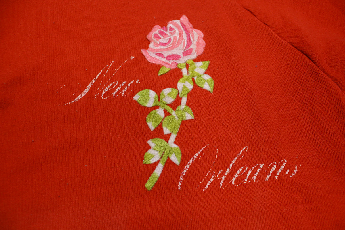 New Orleans Embroidered Rose Crewneck Vintage 80s Sweatshirt