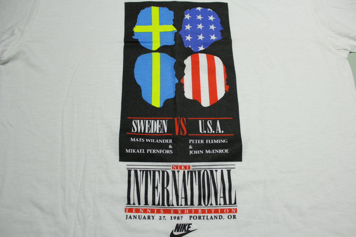 John McEnroe Fleming Wilander Pernfors Vintage 80's Nike USA International Tennis T-Shirt