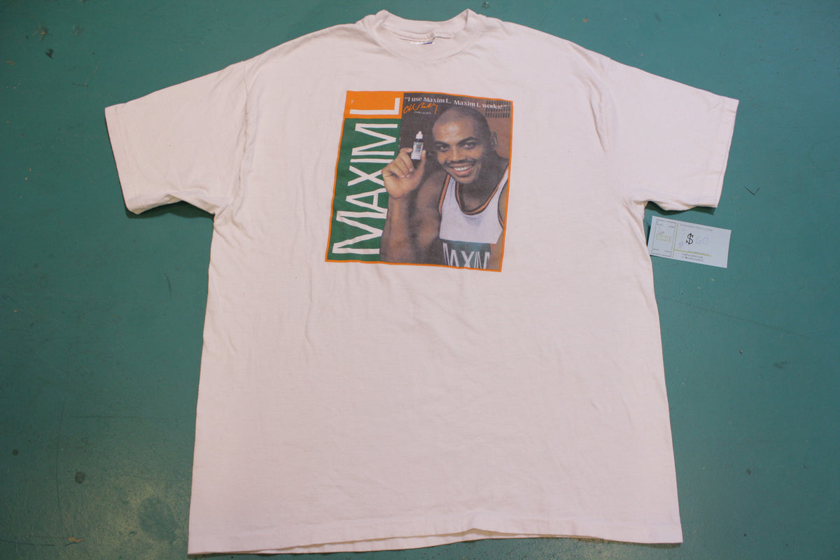 Charles Barkley Single Stitch Hanes USA Vintage 90's Maxim L Advertisement T-Shirt