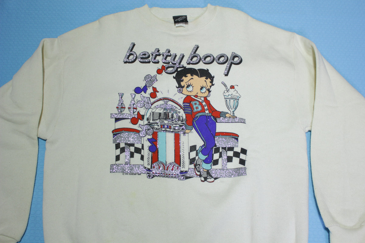 Betty Boop 50's Juke Box Diner Vintage 1995 90's Glitter Print Crewneck Sweatshirt