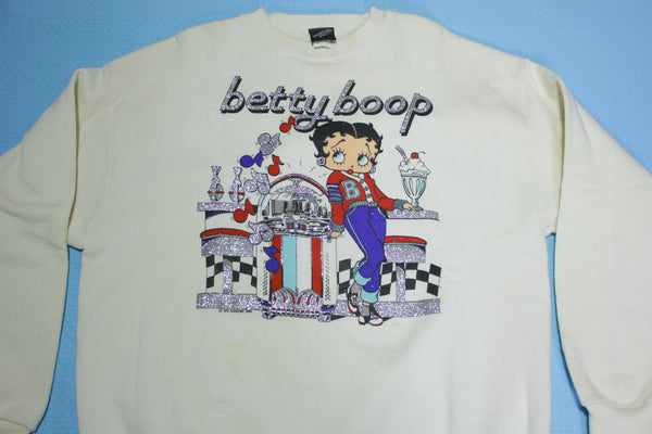 Betty Boop 50's Juke Box Diner Vintage 1995 90's Glitter Print Crewneck Sweatshirt