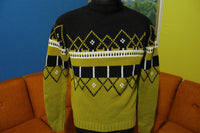 Lario Acrylic 60s 70s Sweater Vintage Black and Gold. Tall Collar.