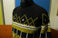 Lario Acrylic 60s 70s Sweater Vintage Black and Gold. Tall Collar.