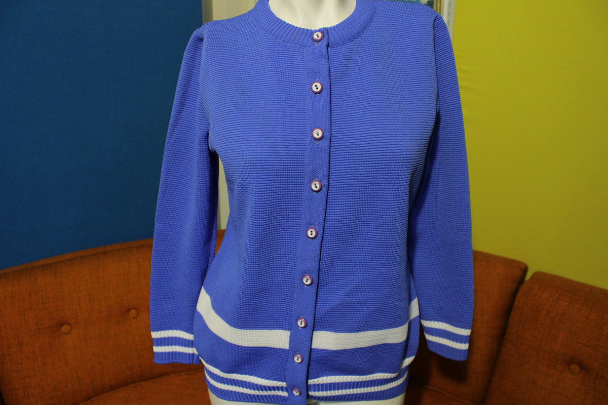 James Kenrob Dalton Purple Button Up Blue White Stripe 60's Cardigan Sweater