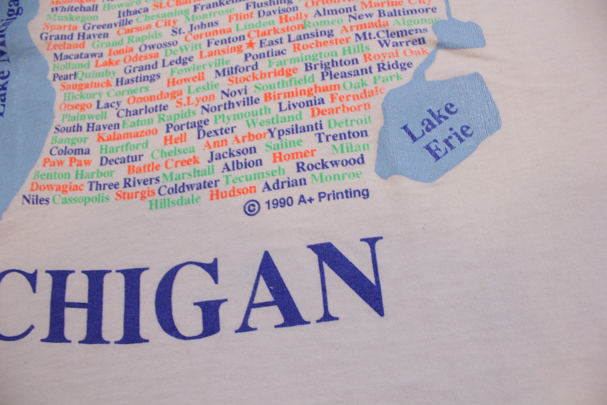 Michigan Great Lakes Cities Vintage 90's Single Stitch Tourist Location T-Shirt