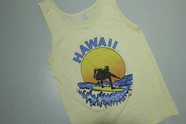 Hawaii Poly Tees Surfing Vintage 80's Combed Cotton Tank Top