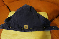 Mens Carhartt Duck Canvas Quilt Lined Jacket Coat Hood Hoodie A02 Blue