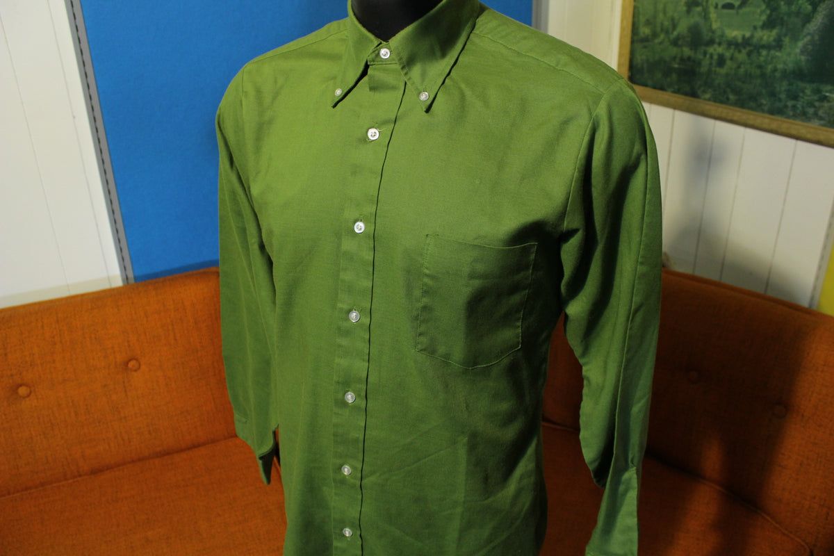 Vanopress Vintage 60's Van Heusen 417 Green V-Taper Button Up Long Sleeve Shirt