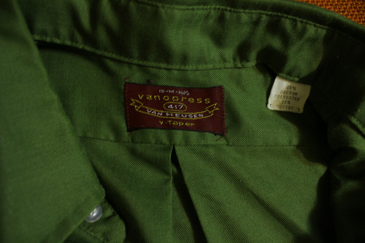 Vanopress Vintage 60's Van Heusen 417 Green V-Taper Button Up Long Sleeve Shirt