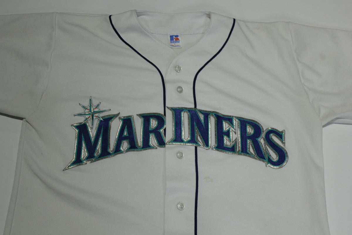VTG 90s Russell Athletic MLB Seattle Mariners White USA Baseball Jersey  Shirt L