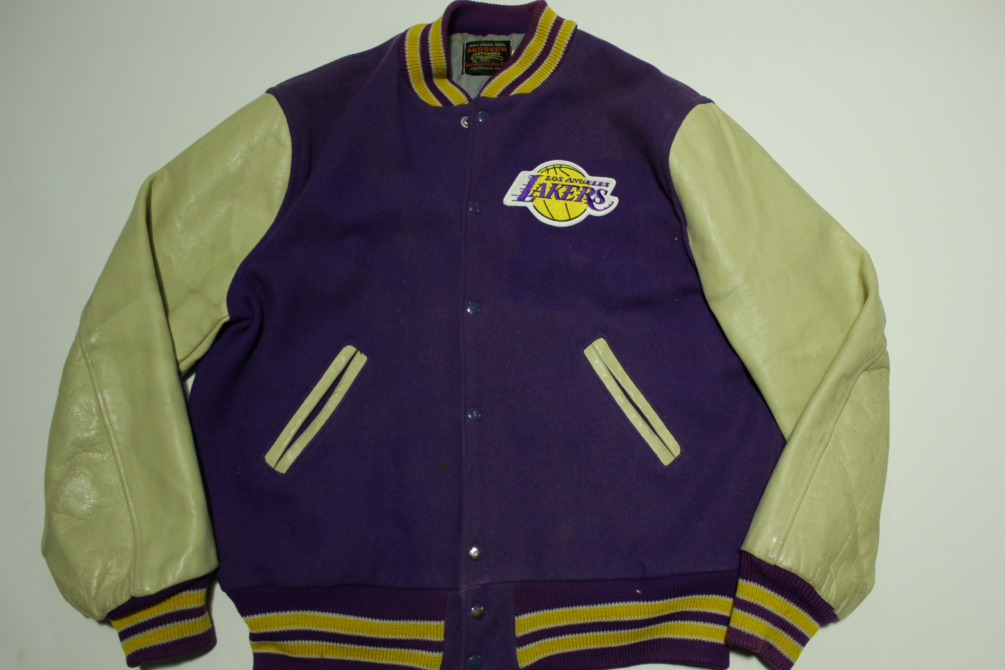 Los Angeles LA Lakers Vintage Skookum 70 s Letterman s Bomber Jacket thefuzzyfelt