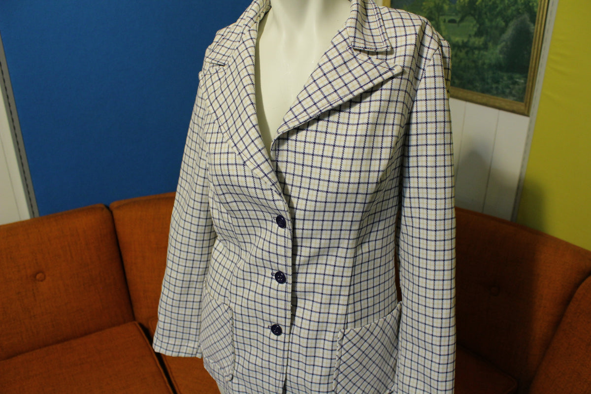 Alex Colman California Vintage 70's White Plaid Women's Suit Jacket Blazer.