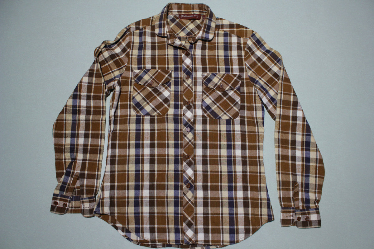California Ivy Vintage Checkered Plaid Women's 1980's Flannel Button Up Shirt