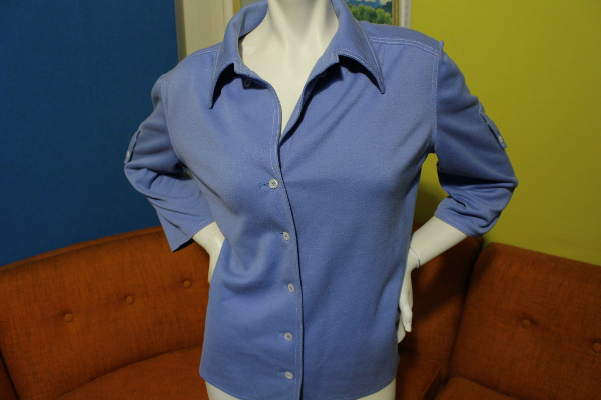 Kimberly Blue & White Thread Button Up 3/4 Sleeve Vintage 80's Women's Shirt