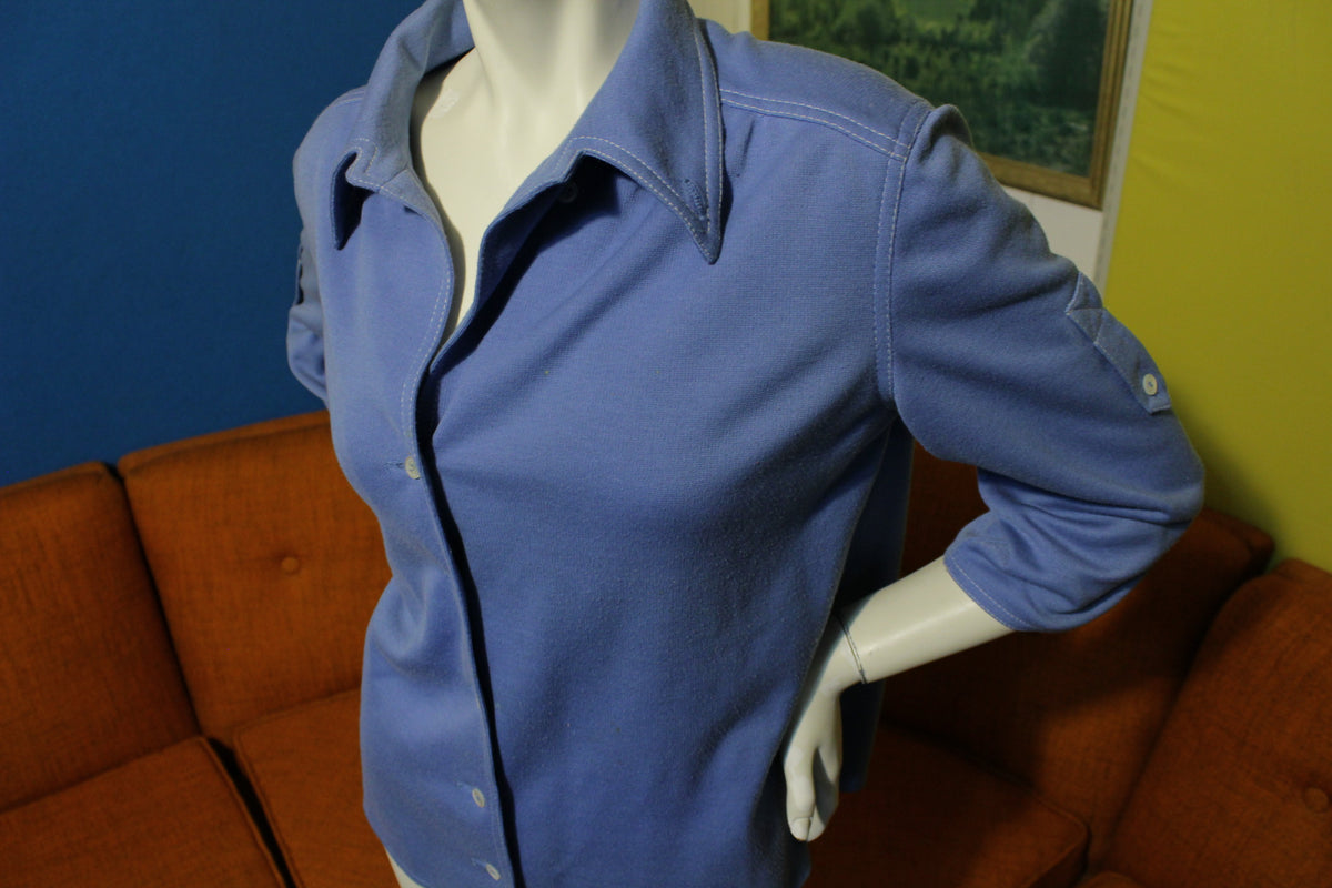 Kimberly Blue & White Thread Button Up 3/4 Sleeve Vintage 80's Women's Shirt