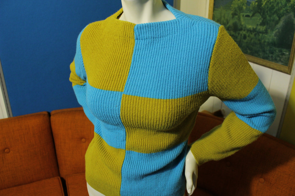 Joan Marie Vintage 60's Blue and Gold Mod Sweater. People Power Hippy.