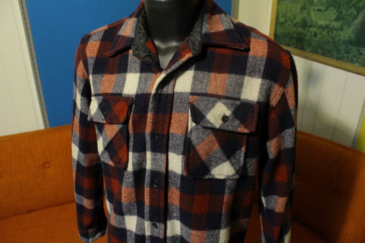 Sears Kings Road Vintage Wool Plaid Lumberjack Flannel Shirt Western 70s Cowboy