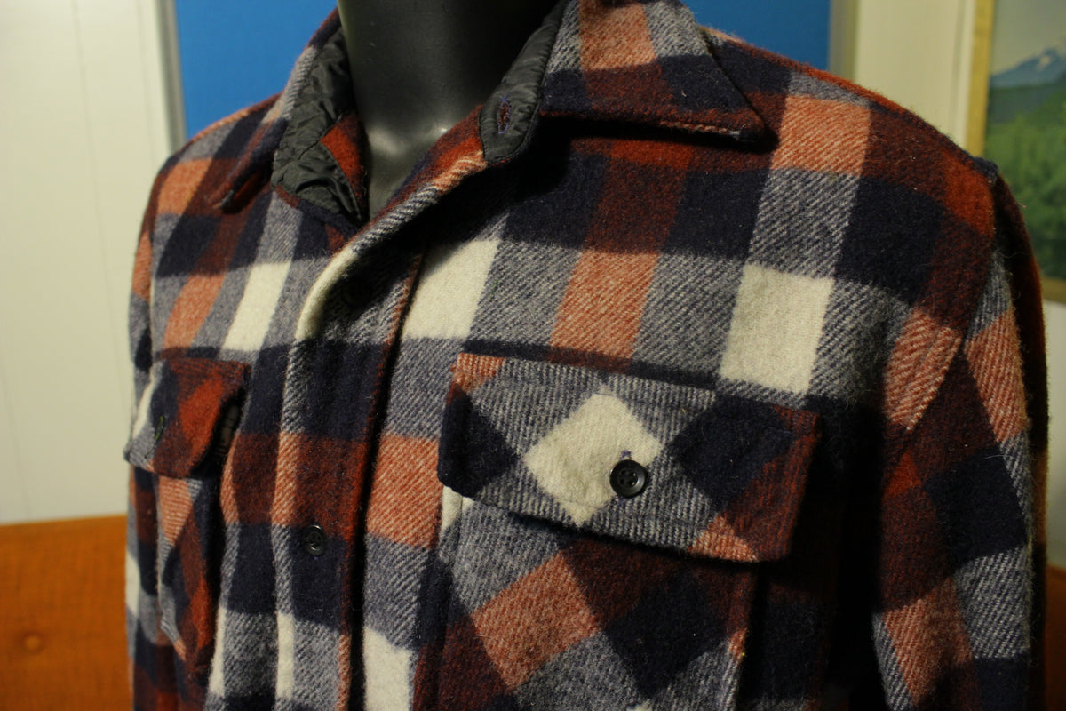 Sears Kings Road Vintage Wool Plaid Lumberjack Flannel Shirt Western 70s Cowboy
