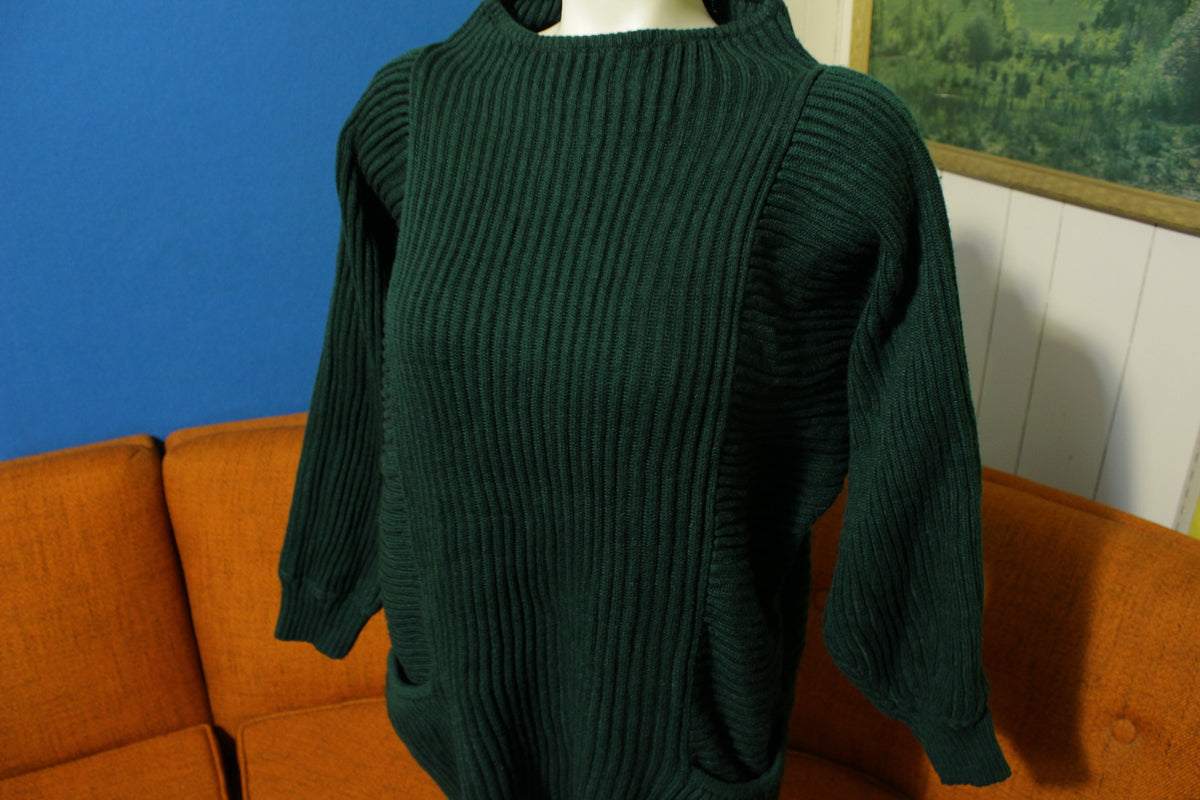 Lady Lilly Hand Loomed Made in USA Acrylic Green Women's Large Vintage Sweater