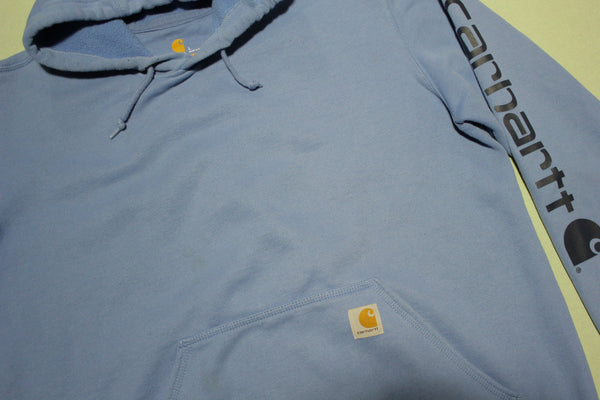 Carhartt K288 FHB Baby Blue Sleeve Spellout Hoodie Work Wear Sweatshirt