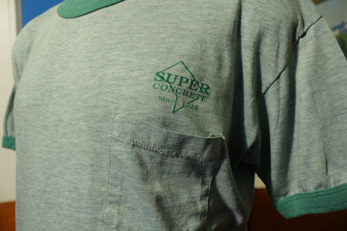 Super Concrete 1928 Heathered Green Vintage 70s Sportswear Ringer T-Shirt Pocket Tee
