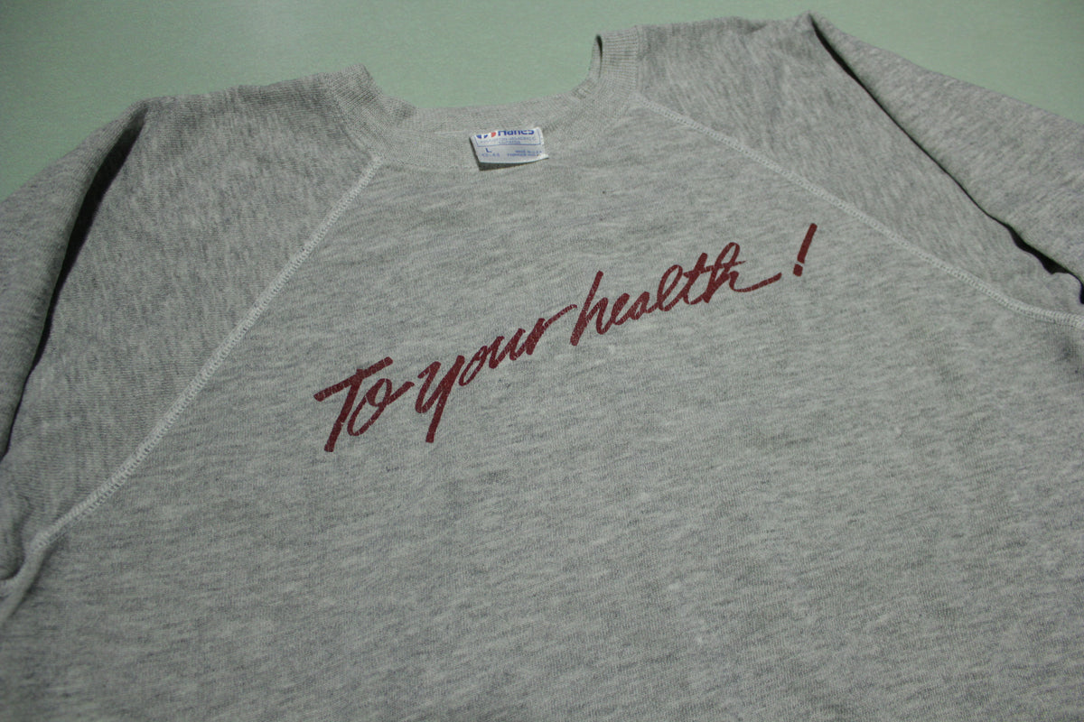 To Your Health Vintage Heathered Gray 1980's Crewneck Made in USA Sweatshirt