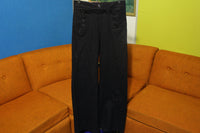 Vintage Black Wool Twill NAVY SAILOR Cracker Jack Front 13 Button Pants 31R
