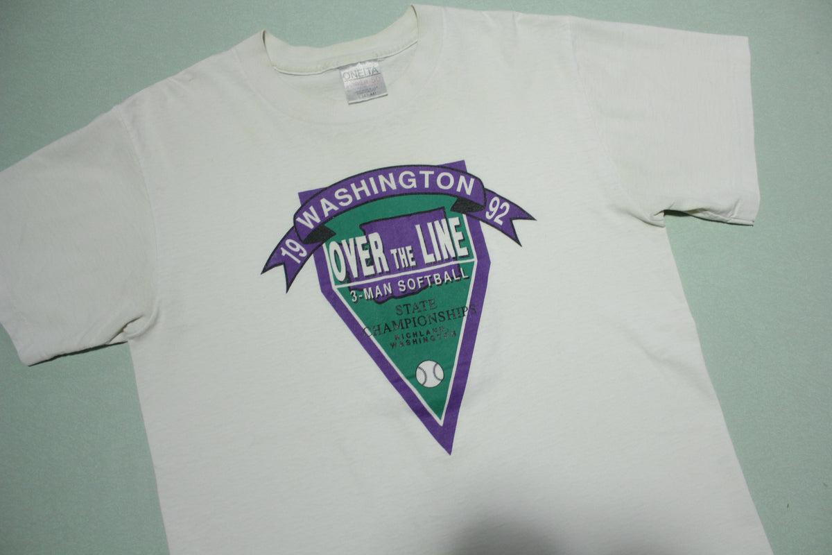 Over The Line 3-Man Softball Vintage 1992 Washington 90's Oneita USA T-Shirt