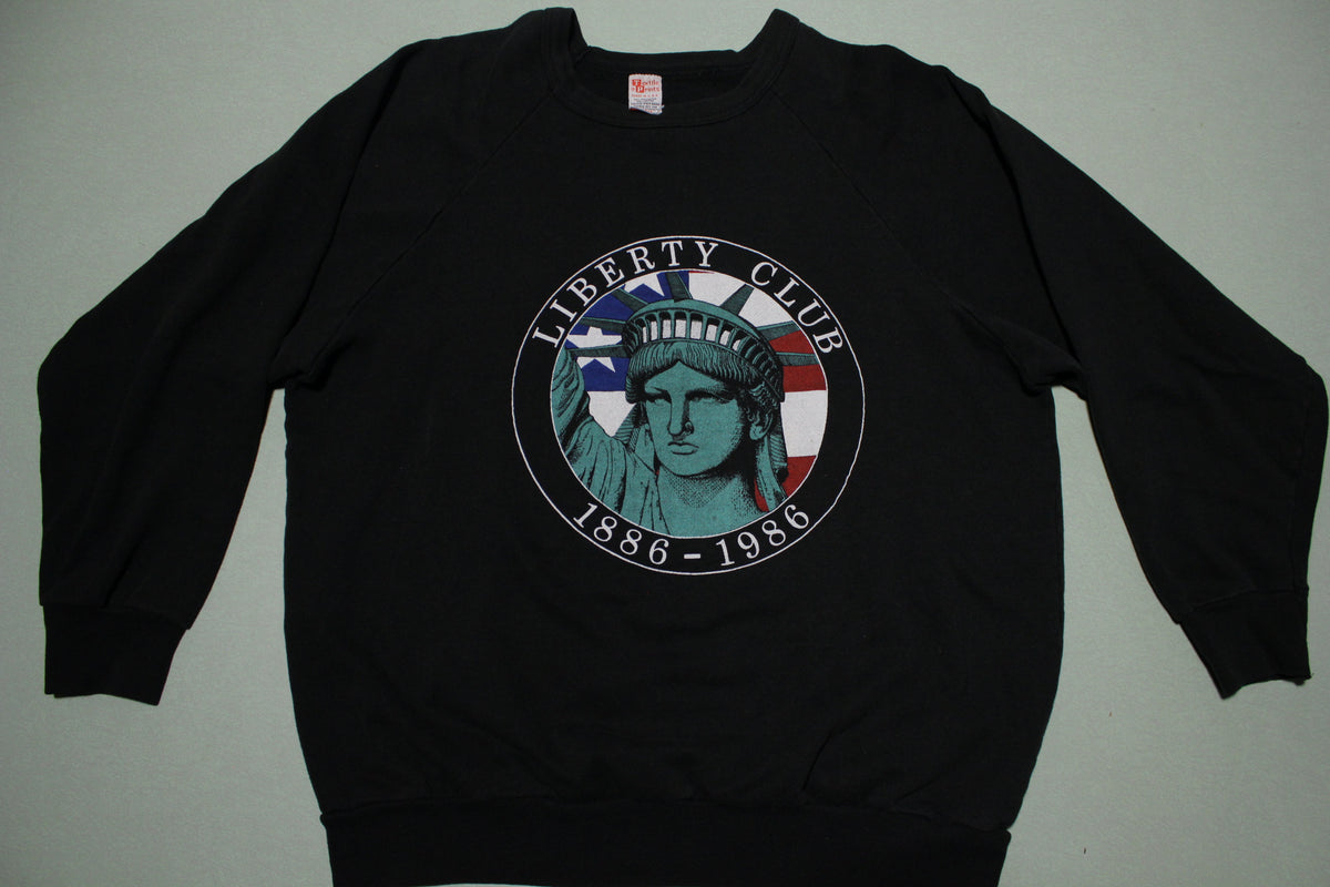 Liberty Club 80's 1986 Vintage Statue Of Liberty Textile Prints Crewneck Sweatshirt