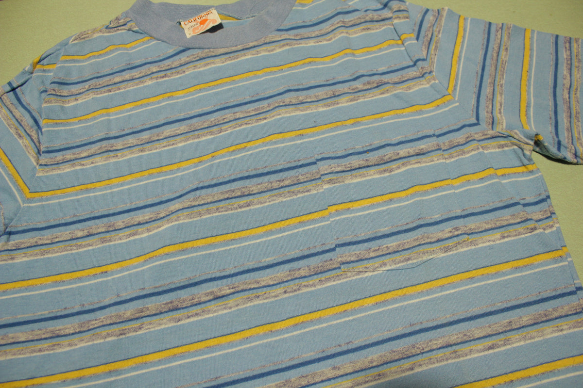 California Styled Vintage 70's Striped Pocket Single Stitch T-Shirt