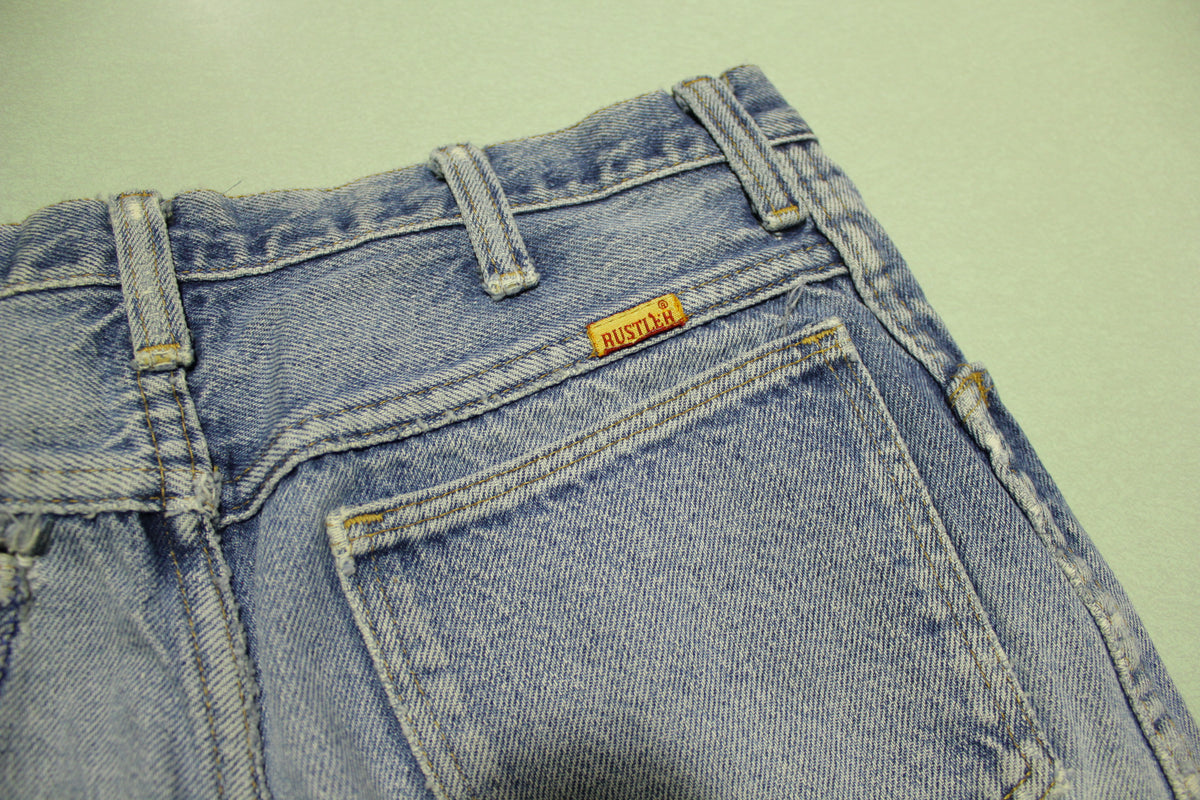 Rustler Vintage 70's Paper Tag Patch Work Repaired Hippy Denim Blue Jeans