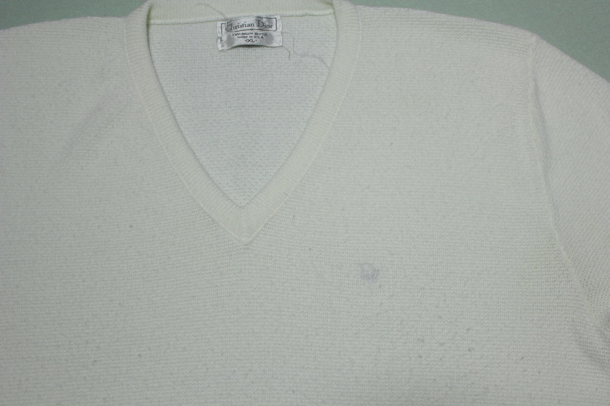 V Neck Sweater Black White STRIPED Sweater 80s Knit Pullover