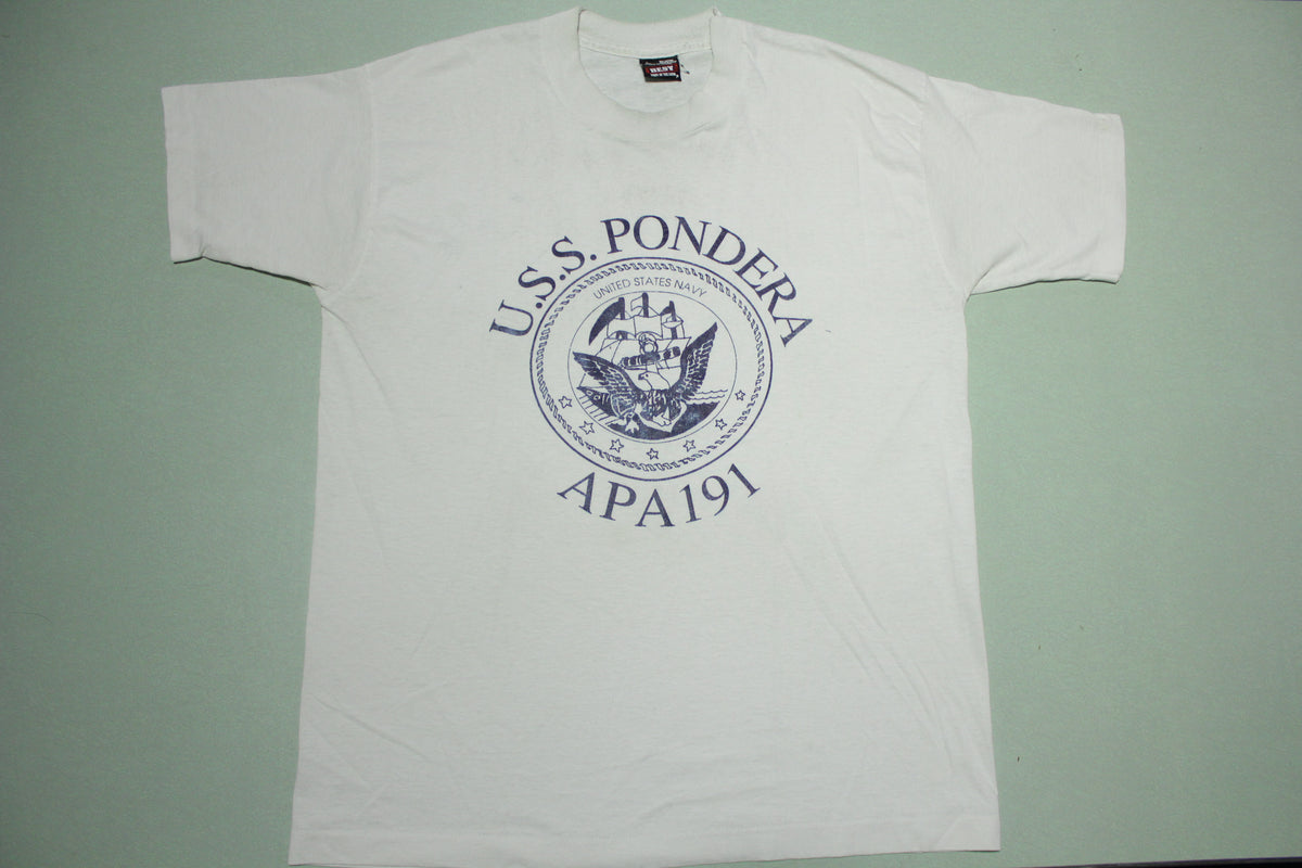 USS Pondera APA191 Vintage 90's U.S. Navy Military Made in USA T-Shirt