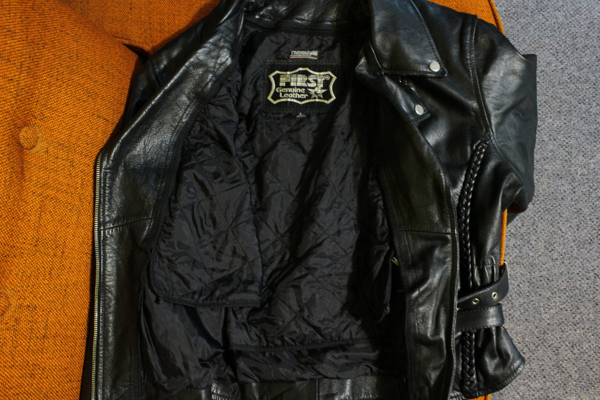 FIRST Genuine Leather Black Motorcycle Thinsulate Biker Jacket Womens 1st Cable