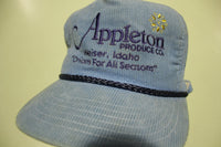 Appleton Onions Idaho Corduroy Rope Cord Vintage 80's Adjustable Velcro Back Hat