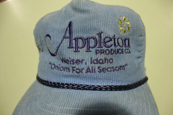 Appleton Onions Idaho Corduroy Rope Cord Vintage 80's Adjustable Velcro Back Hat