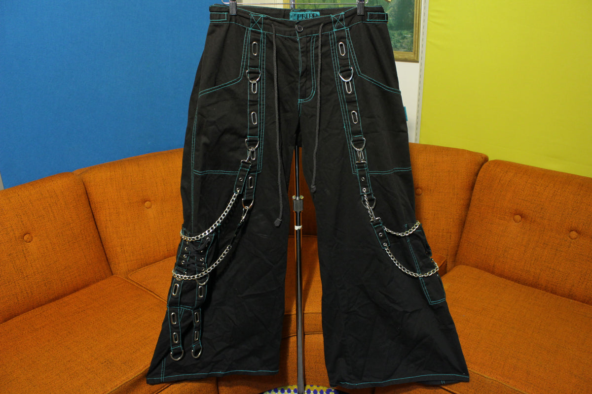 Tripp NYC Neon Daang Goodman Wide Leg Goth Punk Rave Chains Black Pants