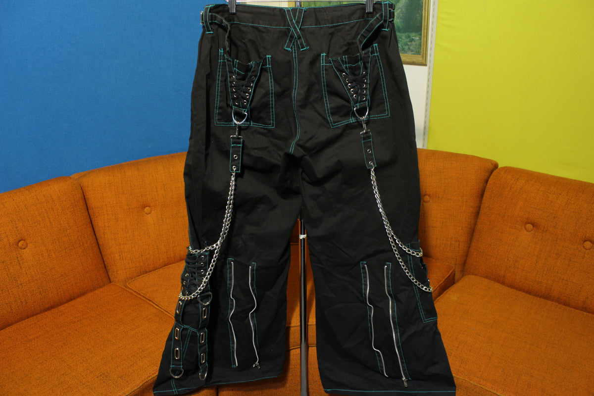 Tripp NYC Neon Daang Goodman Wide Leg Goth Punk Rave Chains Black Pants