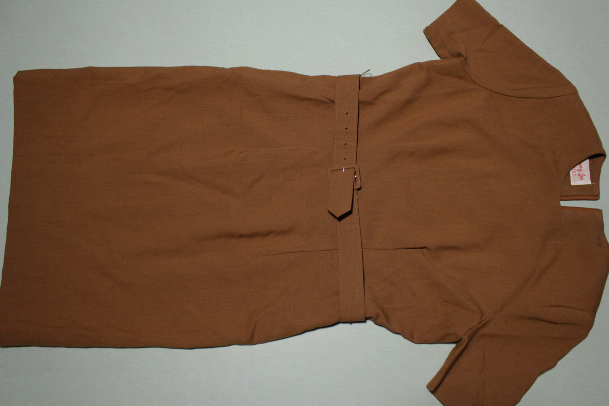 Henry Lee Petites 1960s Vintage Brown Mod Rear Zip Short Sleeve Dress