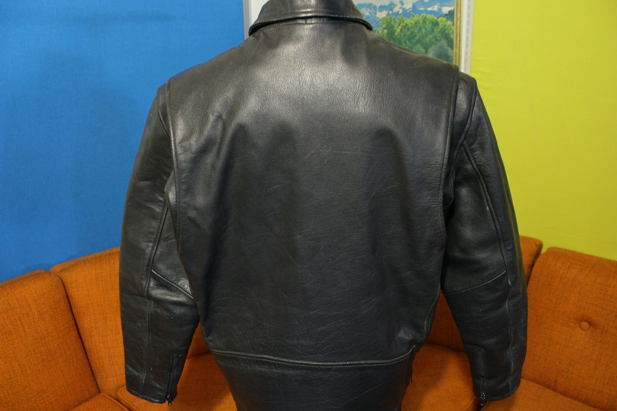 FIRST Genuine Leather Black Motorcycle Biker Jacket 1st Rocker Riding Coat VTG
