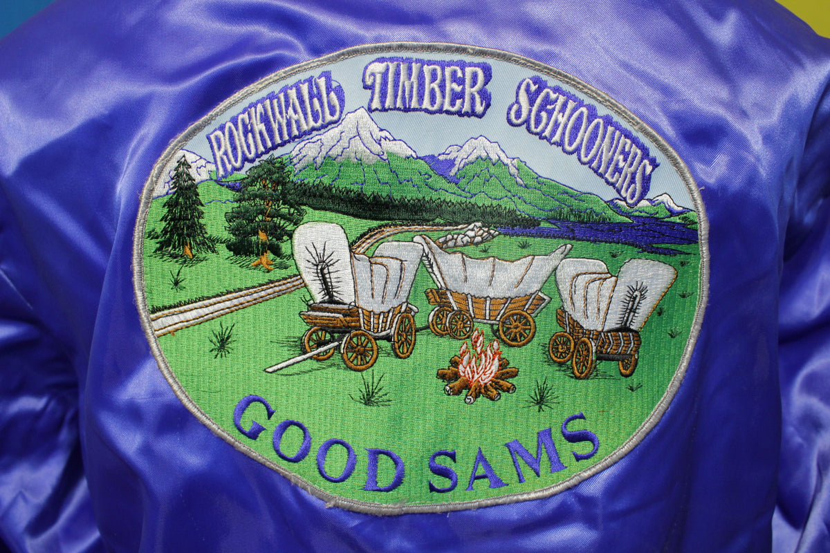 Good Sam Club Vtg Satin Camping Park Jacket Rockwall Timber Schooners Patch