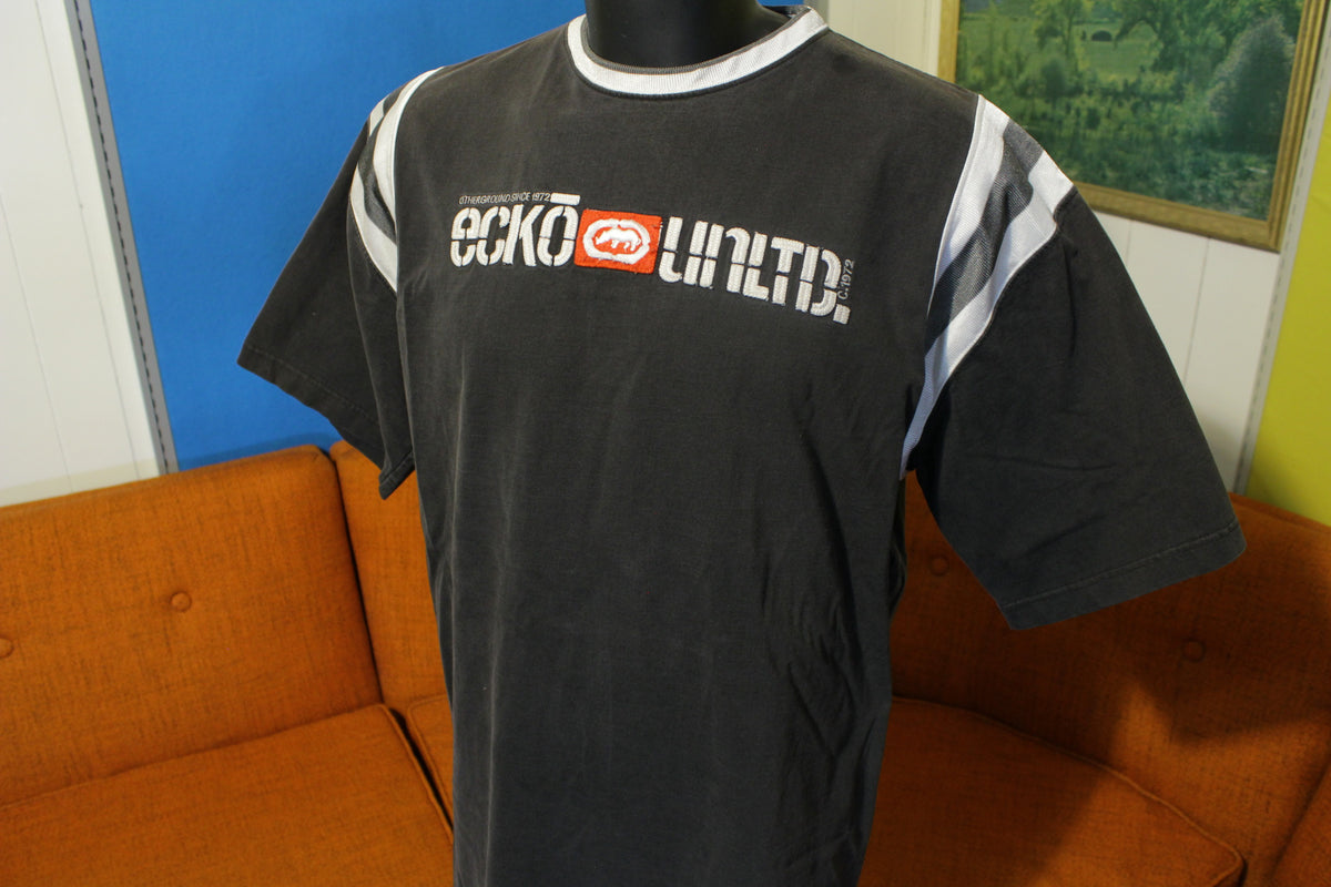 Ecko Unltd Big Embroidered Logo Jersey Vintage Faded Bla – thefuzzyfelt