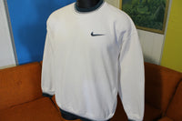 Nike Swoosh Embroidered Logo Crewneck Vtg 90s Striped Trim Sweatshirt Tag