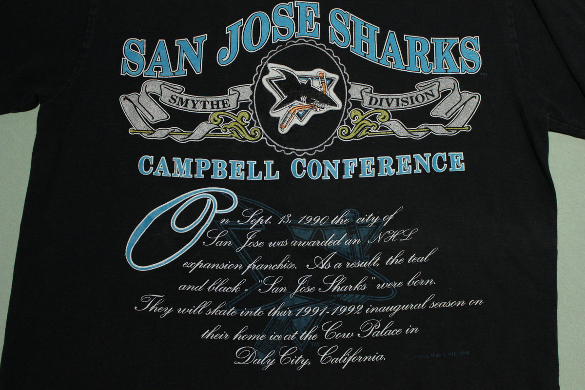 San Jose Sharks Smythe Division Campbell Conference Vintage 1991 90's Hockey T-Shirt