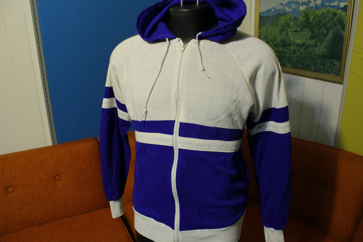 Sportswear Blue White Vintage Track Zip Up 70's 80's Hoodie Sweatshirt